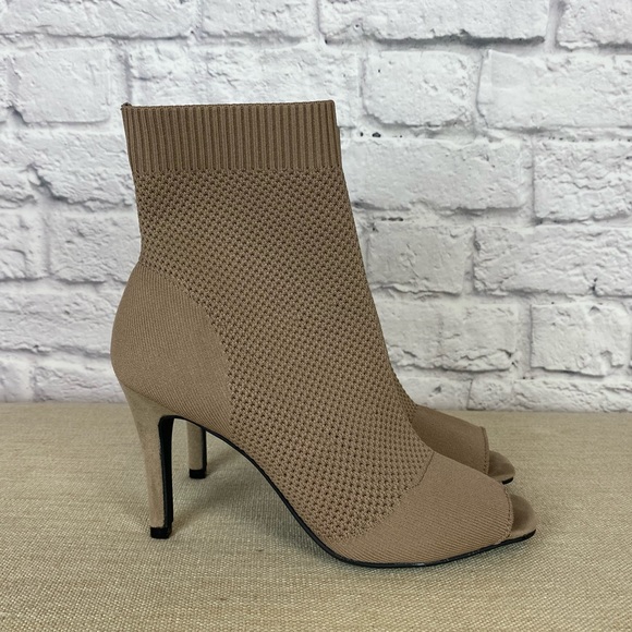 MIA Saddie Knit Peep Toe Sock Booties in Dark Sand/Tan - Women's Size 6.5 M - Picture 1 of 10